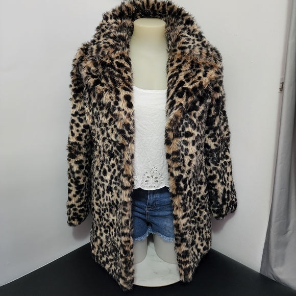 Aus12 Alice & You Faux Fur Leopard Print Collared Coat Jacket - Picture 13 of 16